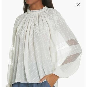 100% silk Ulla Johnson embroidered boho blouse